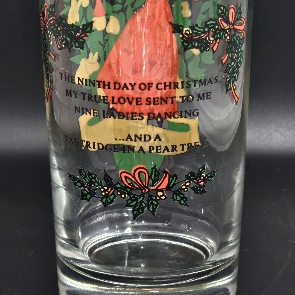 9th Day Drinking Glass from 12 Days of Christmas Set 5.5" Indiana Glass - Picture 5 of 10